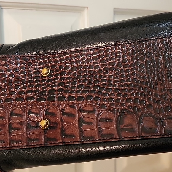 Vintage Brahmin Classic Black Leather Top-Handle Satchel Bag Pursel - Picture 12 of 16